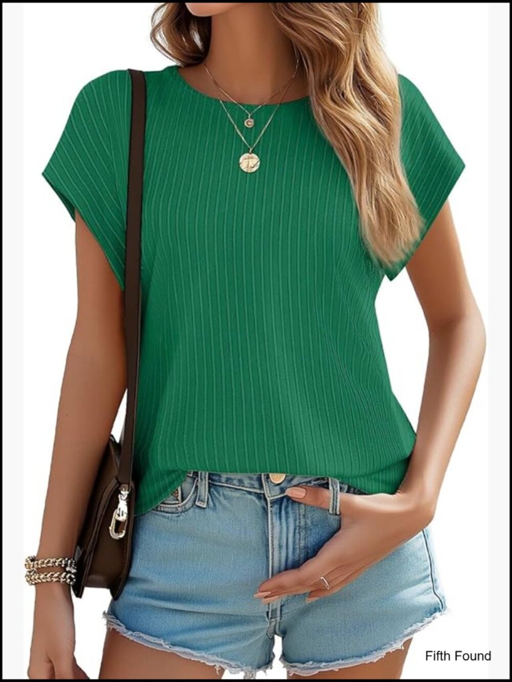 Short Sleeve Crew Neck Blouse Textured Ribbed Office Work Top